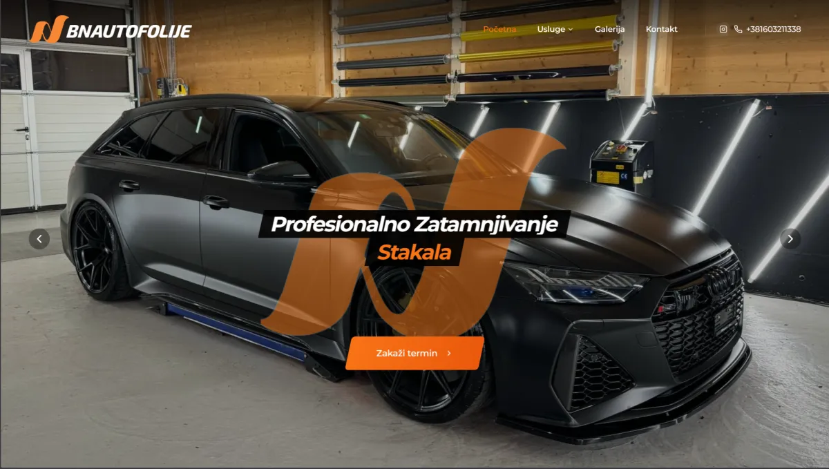 BN Autofolije - Primer izrade jednostavnog web sajta za zatamnjivanje stakala automobila - profesionalna izrada sajta Novi Sad
